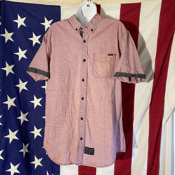 Marc Ecko Cut & Sew Men's L Short Sleeve Red/Pink Casual Button Down Dress Shirt - Picture 4 of 8